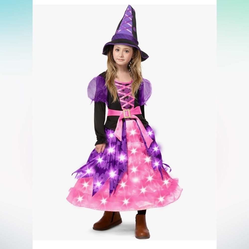 Girl 8-10 Light Up Witch Tutu Costume pink/purple Halloween Costume Dress Up